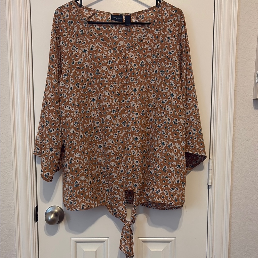 Daytrip Brown Tie Front Relaxed Blouse